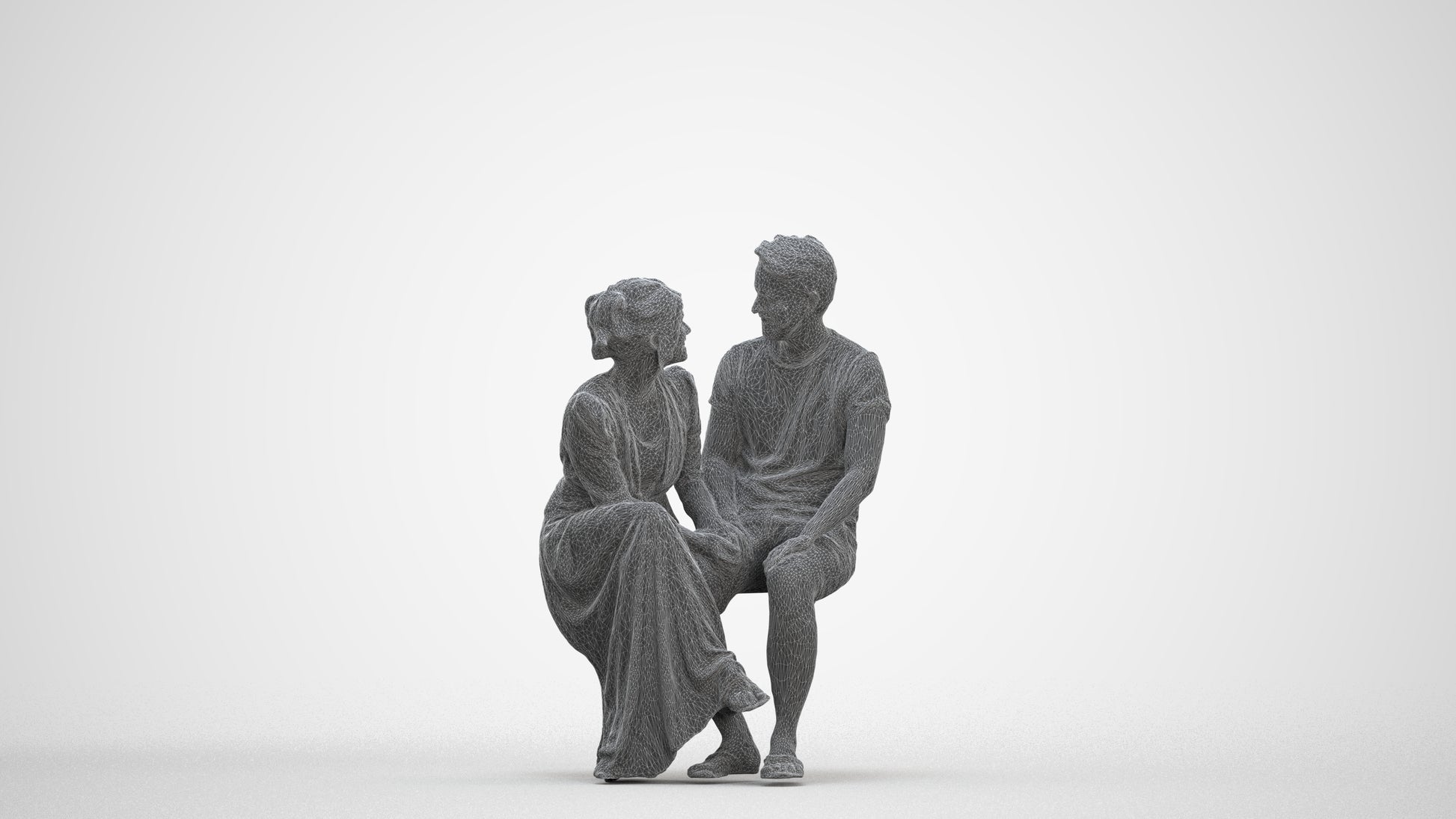 scanned 3D senior woman casual couple, photogrammetry people for Enscape and V-Ray, three-quarter front view render