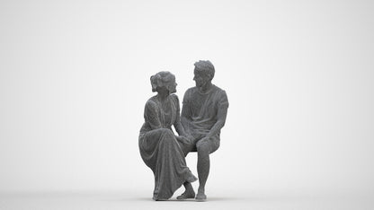 scanned 3D senior woman casual couple, photogrammetry people for Enscape and V-Ray, three-quarter front view render