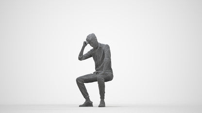 3D people model man casual sitting, scanned human for 3ds Max rendering, wireframe back view
