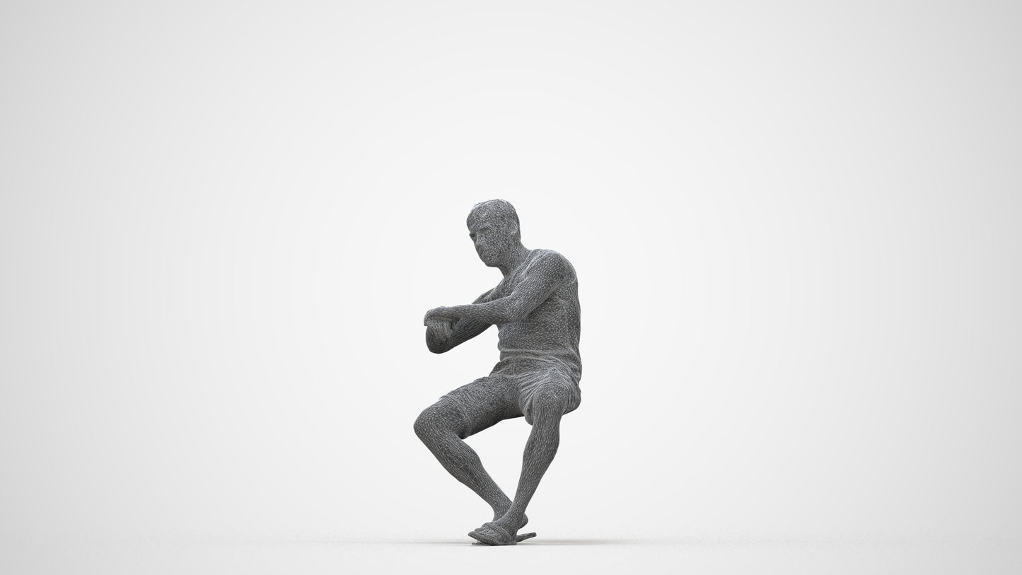 3D scanned man sitting casual, photorealistic archviz people for Enscape and SketchUp, wireframe back view