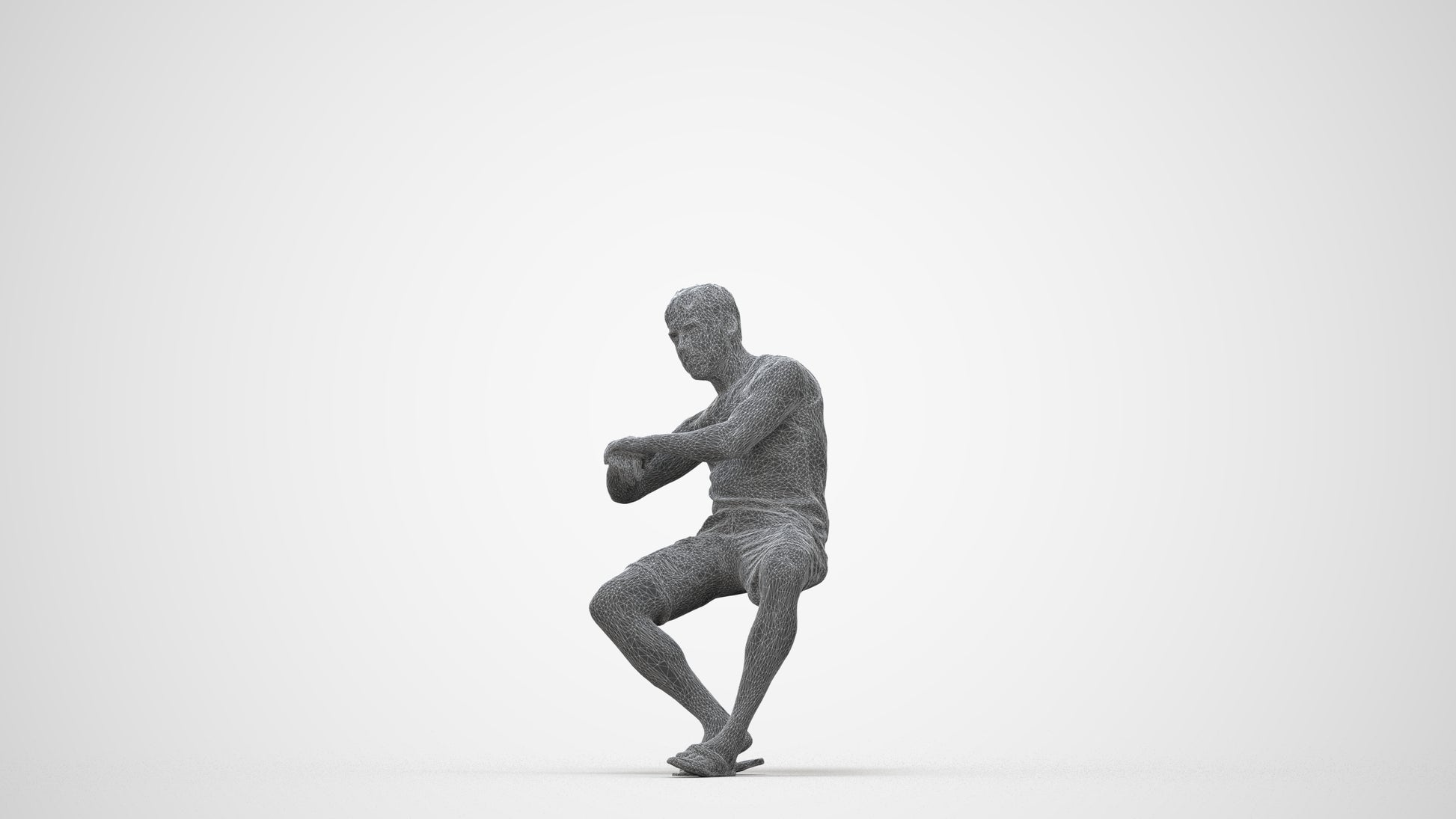 3D scanned man sitting casual, photorealistic archviz people for Enscape and SketchUp, wireframe back view