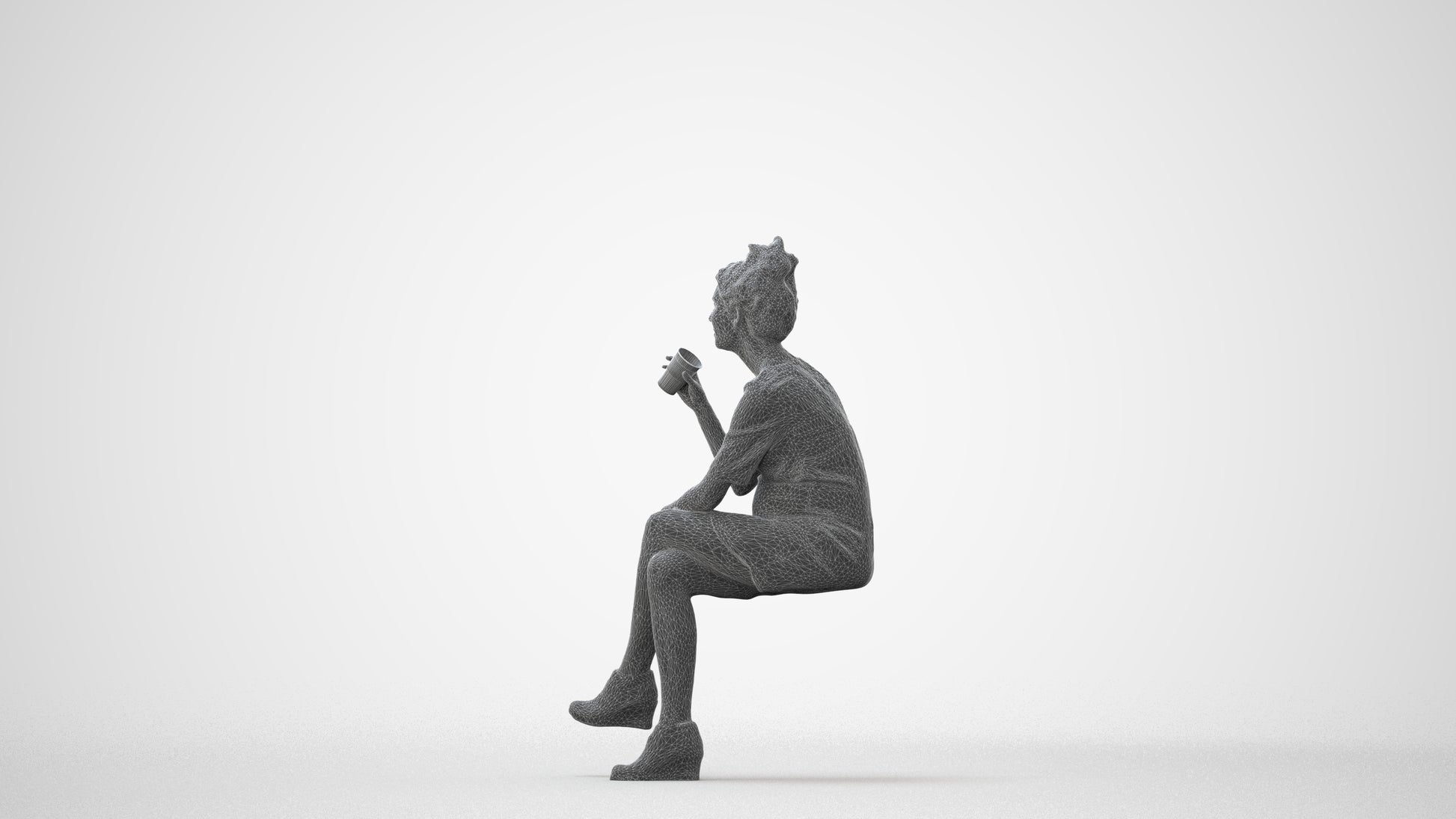 scanned 3D woman casual sitting, photogrammetry people for Enscape and V-Ray, square thumbnail