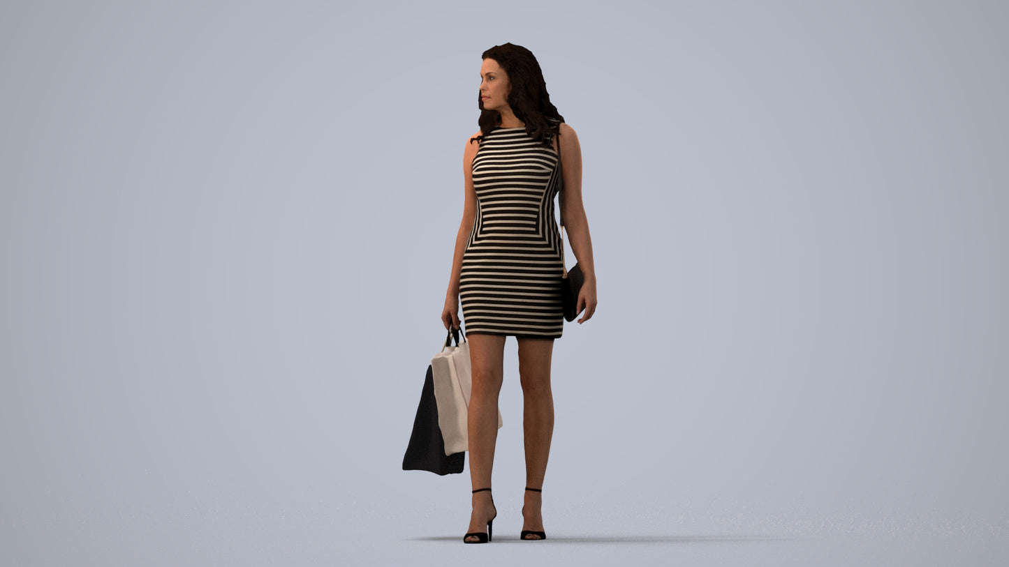 3D people model woman casual shopping, scanned human for 3ds Max rendering, three-quarter view render
