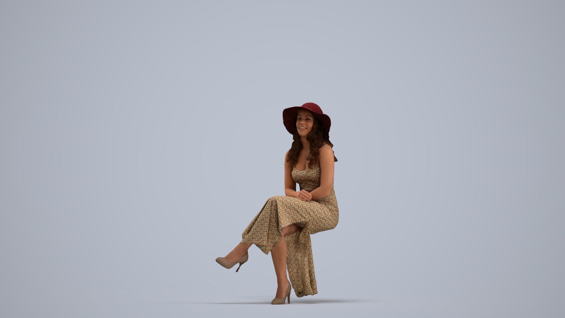 realistic 3D human woman casual sitting, archviz people FBX OBJ for Blender, standing pose render