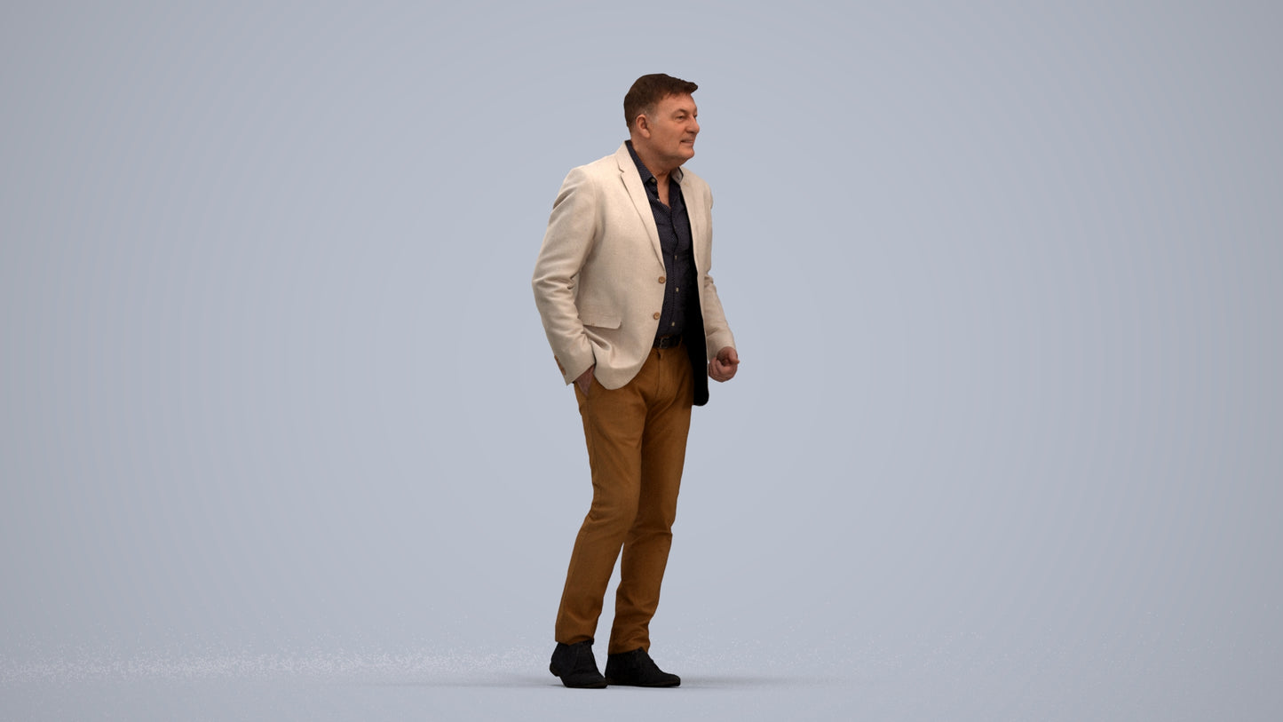 scanned 3D man business walking, photogrammetry people for Enscape and V-Ray, standing pose render