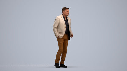 scanned 3D man business walking, photogrammetry people for Enscape and V-Ray, standing pose render