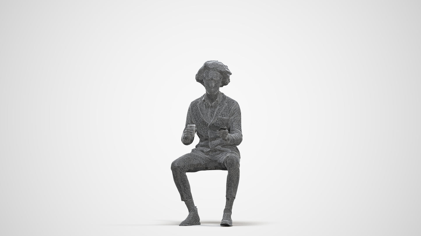 realistic 3D people man business sitting, render-ready for V-Ray and Corona, FBX OBJ, three-quarter front view render