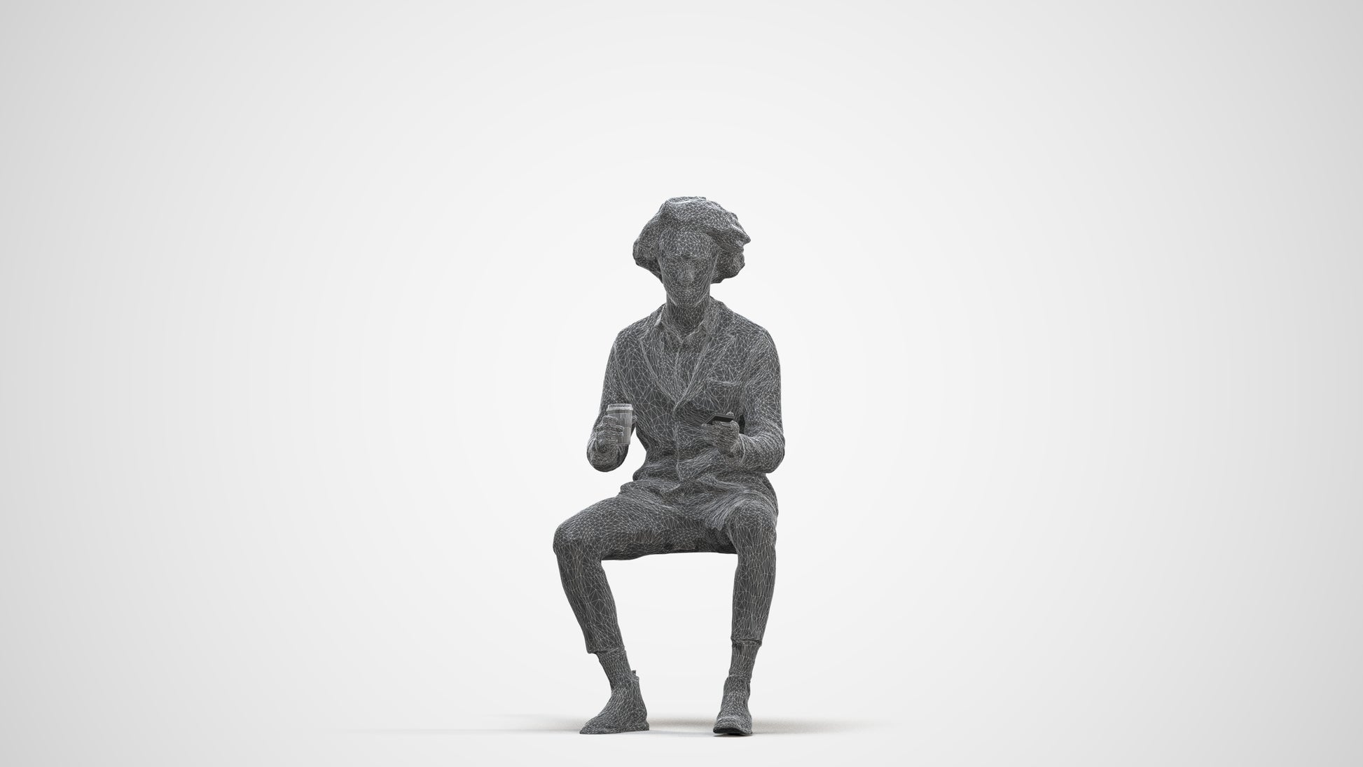 realistic 3D people man business sitting, render-ready for V-Ray and Corona, FBX OBJ, three-quarter front view render
