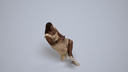 realistic 3D human woman casual sitting, archviz people FBX OBJ for Blender, back view render