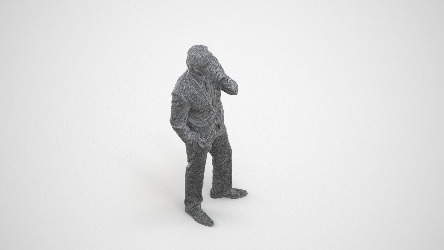 3D scanned man business, photorealistic archviz people for Enscape and SketchUp, wireframe three-quarter view