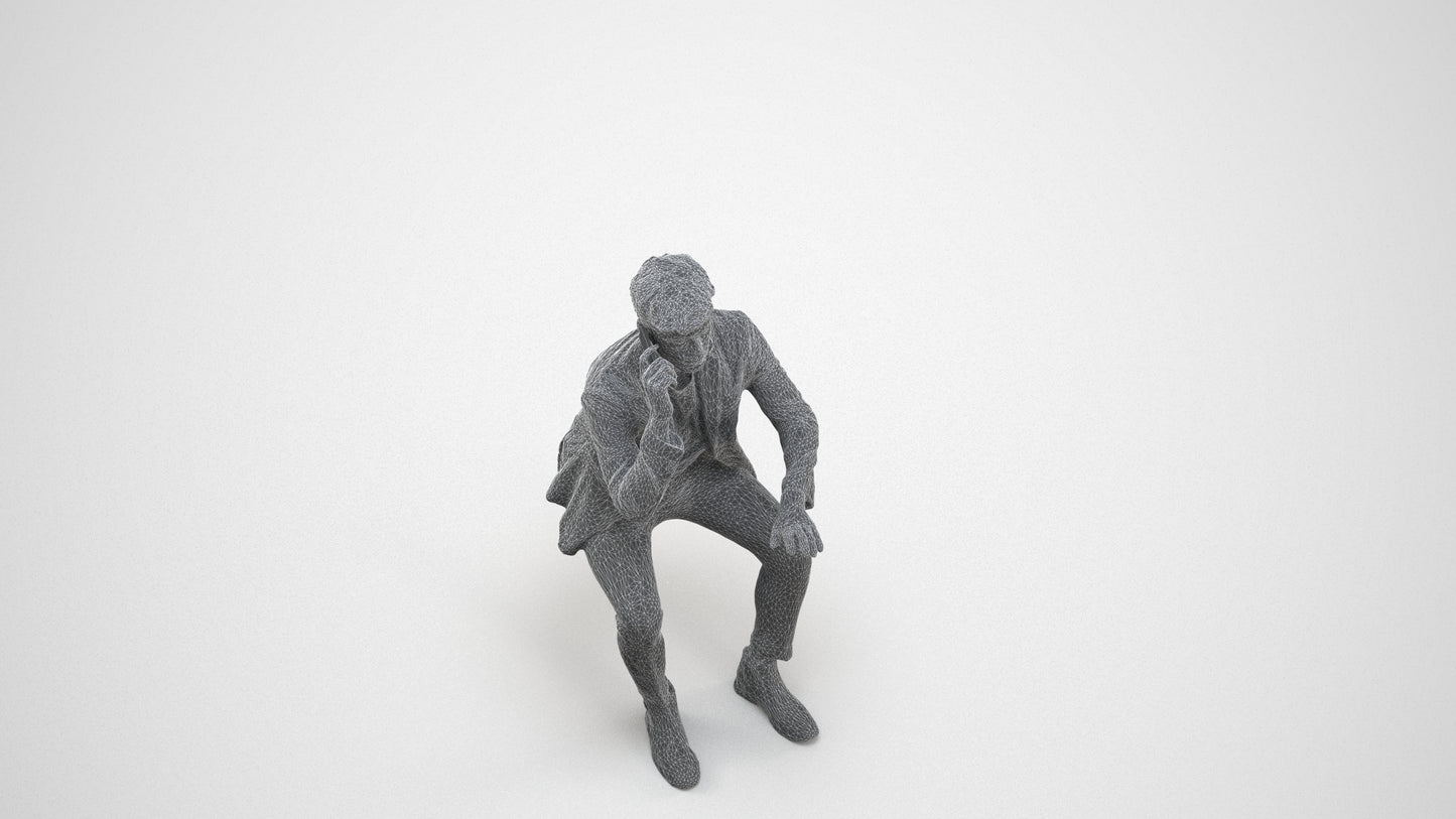 3D scanned man business, photorealistic archviz people for Enscape and SketchUp, wireframe three-quarter view