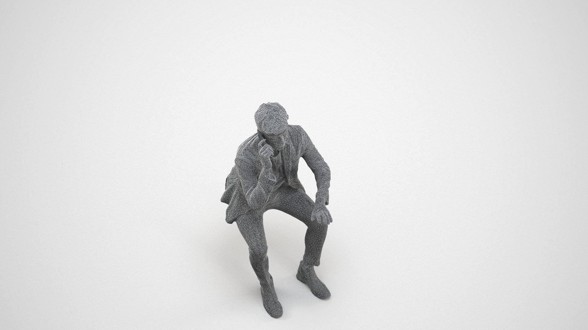 3D scanned man business, photorealistic archviz people for Enscape and SketchUp, wireframe three-quarter view
