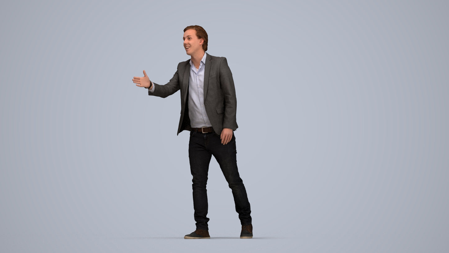 realistic 3D human man business, archviz people FBX OBJ for Blender, top-down view render