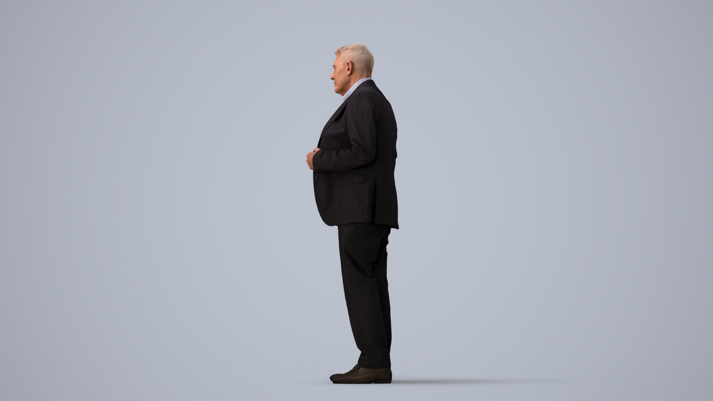 3D people model senior man business, scanned human for 3ds Max rendering, three-quarter view render