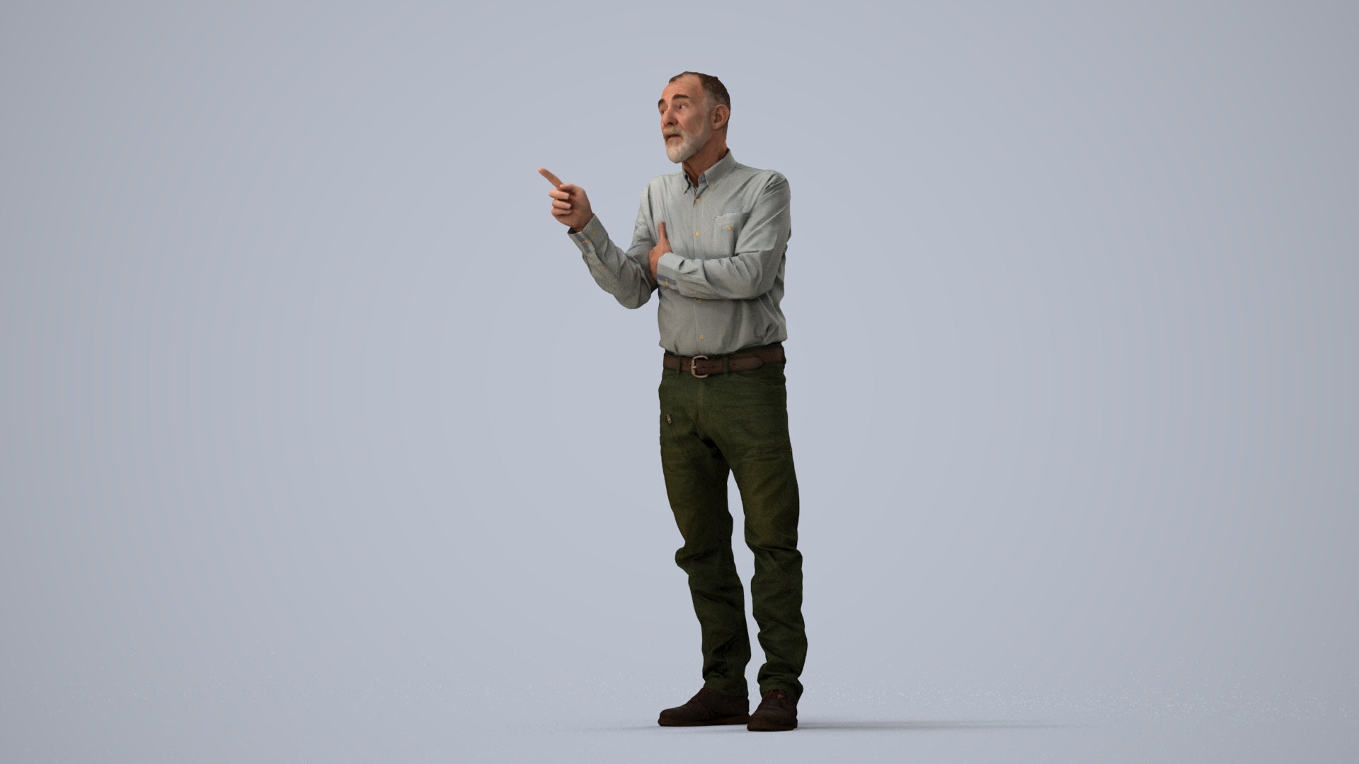 realistic 3D human senior man casual standing, archviz people FBX OBJ for Blender, three-quarter view render