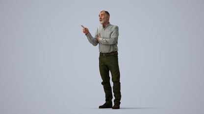 realistic 3D human senior man casual standing, archviz people FBX OBJ for Blender, three-quarter view render