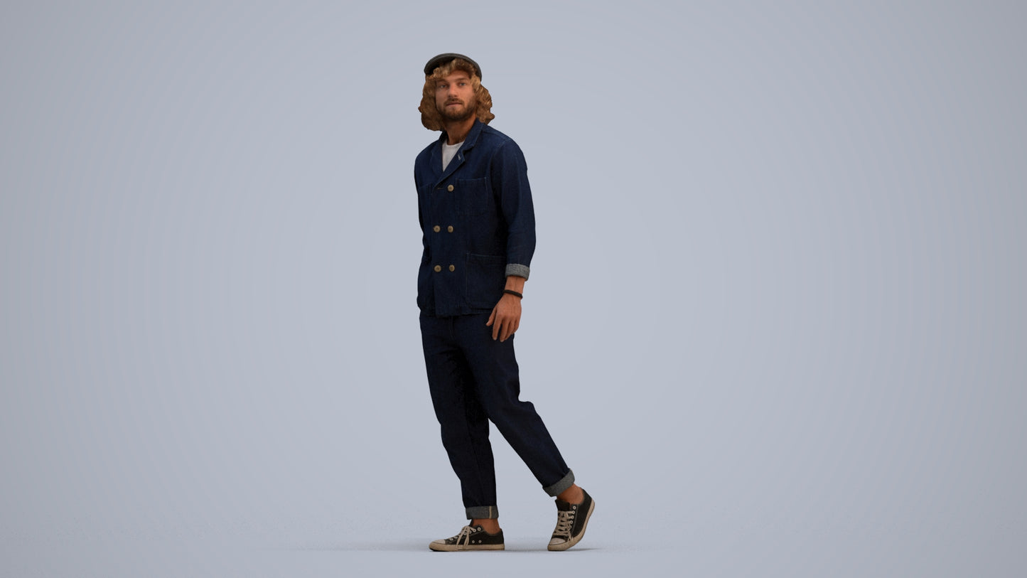 3D human model man casual walking, photogrammetry scanned person for archviz, standing pose render