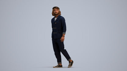 3D human model man casual walking, photogrammetry scanned person for archviz, standing pose render