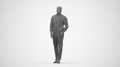 3D scanned man walking casual, photorealistic archviz people for Enscape and SketchUp, wireframe back view