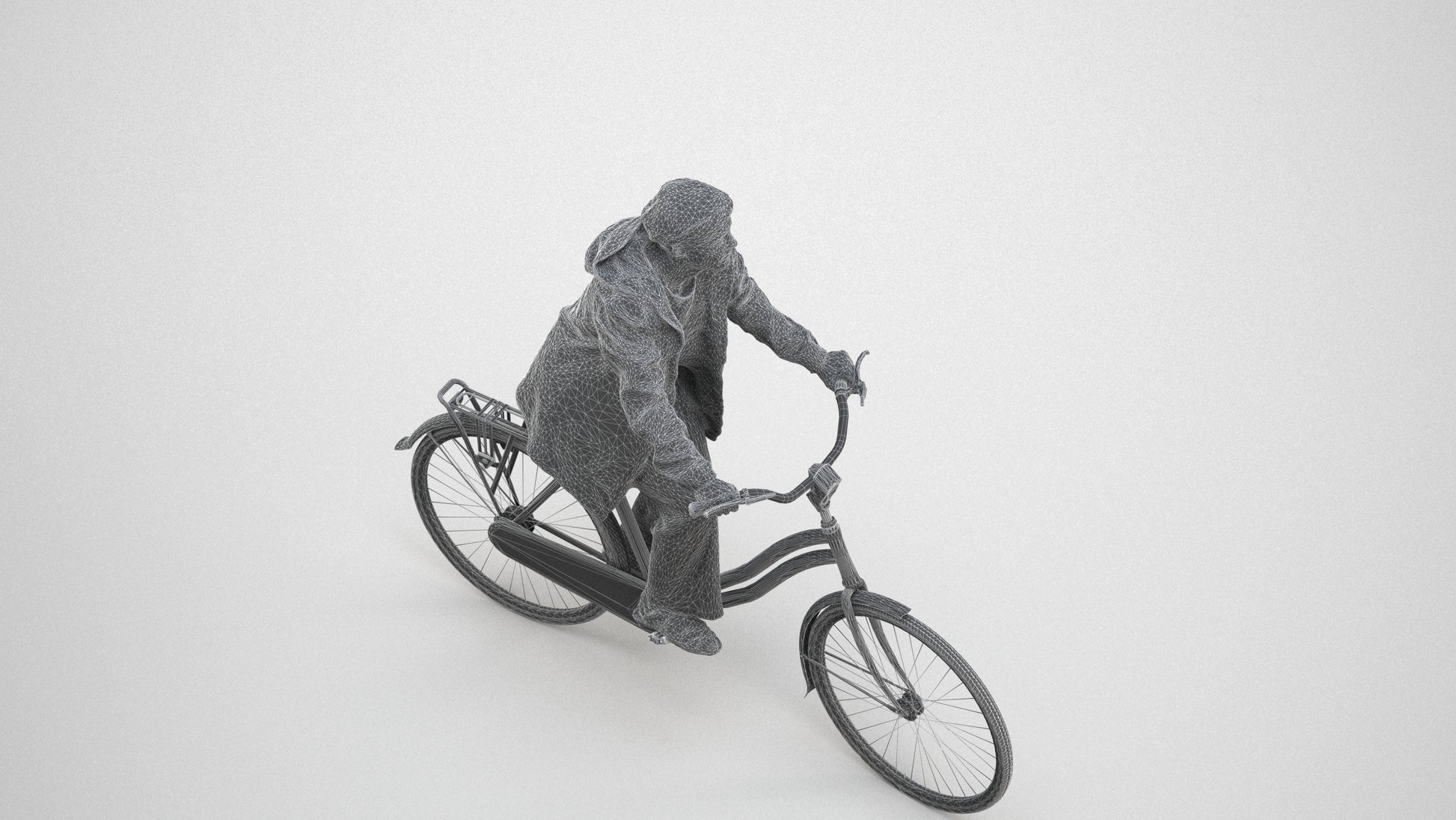 3D people model woman casual cycling, scanned human for 3ds Max rendering, wireframe three-quarter view