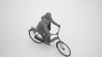 3D people model woman casual cycling, scanned human for 3ds Max rendering, wireframe three-quarter view