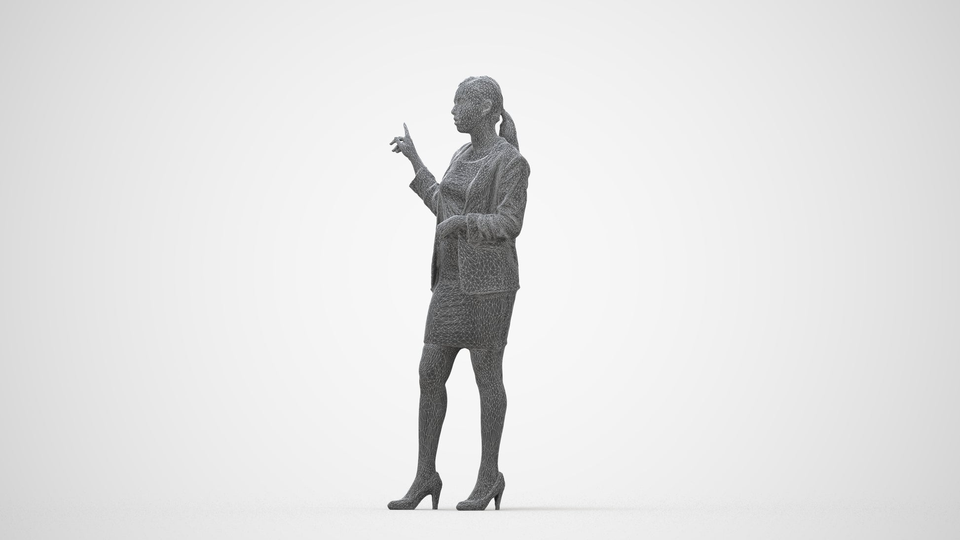realistic 3D woman business, scanned archviz people for Blender and 3ds Max, wireframe back view