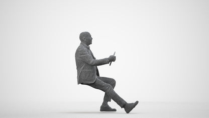 3D human model senior man business mix, photogrammetry scanned person for archviz, wireframe side view