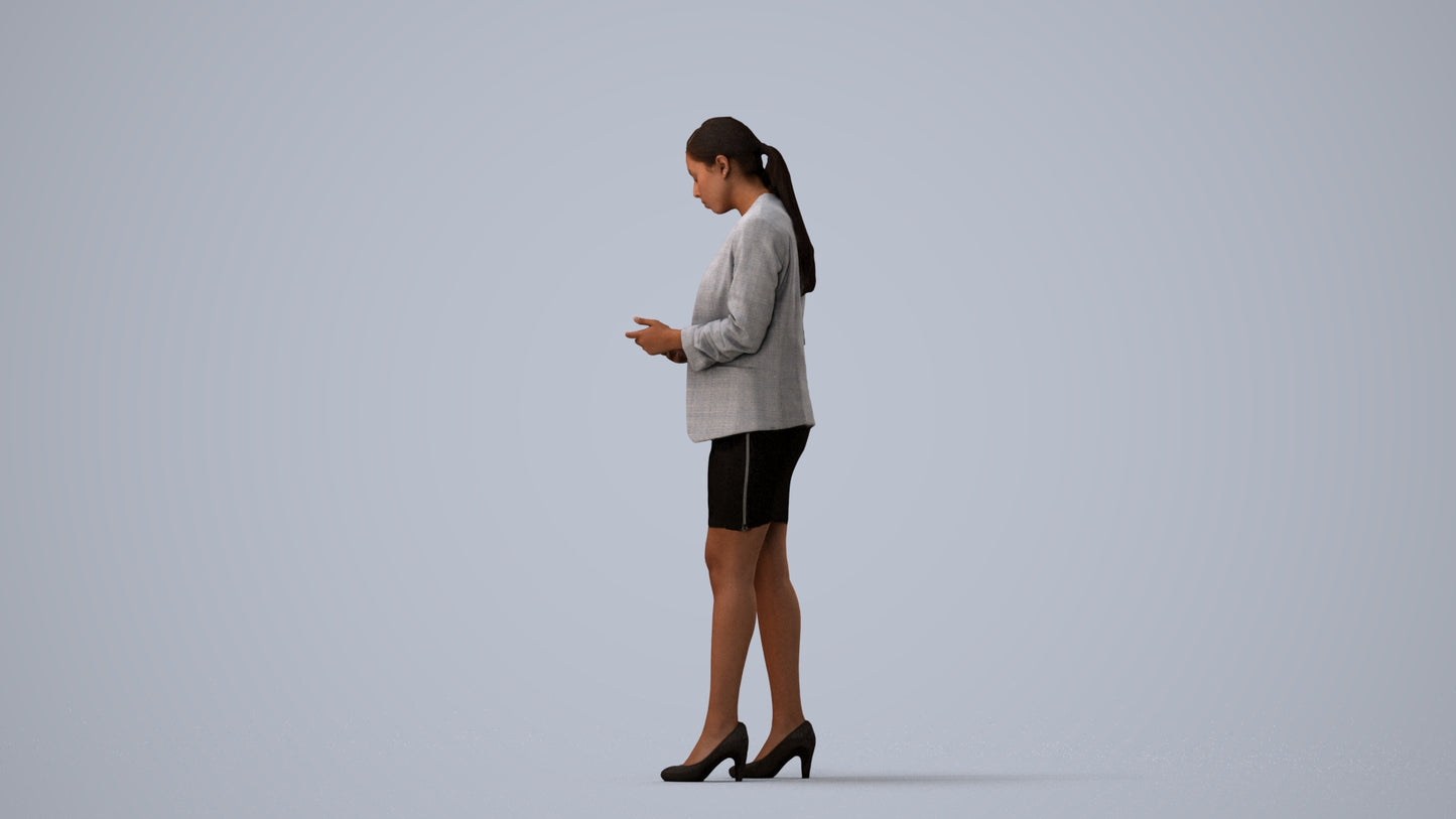 3D people model woman business, scanned human for 3ds Max rendering, three-quarter view render