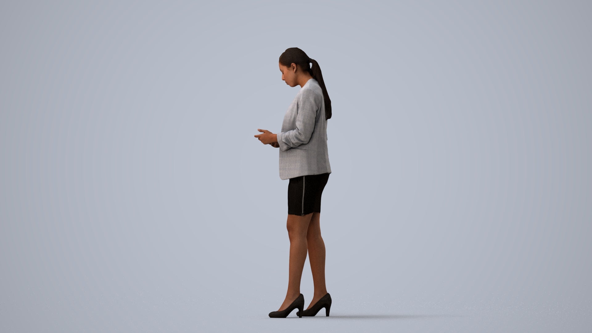 3D people model woman business, scanned human for 3ds Max rendering, three-quarter view render