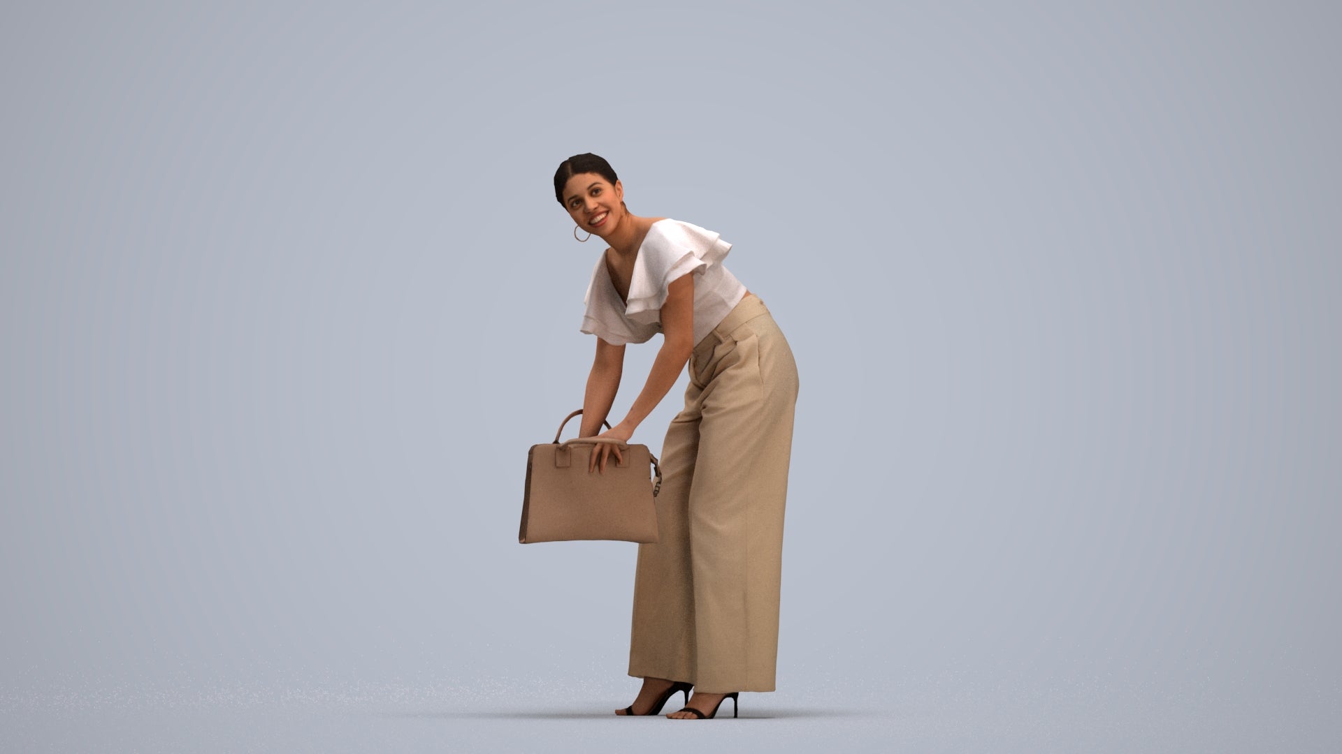 3D scanned woman standing business, photorealistic archviz people for Enscape and SketchUp, standing pose render