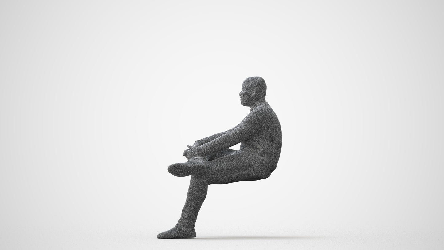 scanned 3D man casual sitting, photogrammetry people for Enscape and V-Ray, square thumbnail