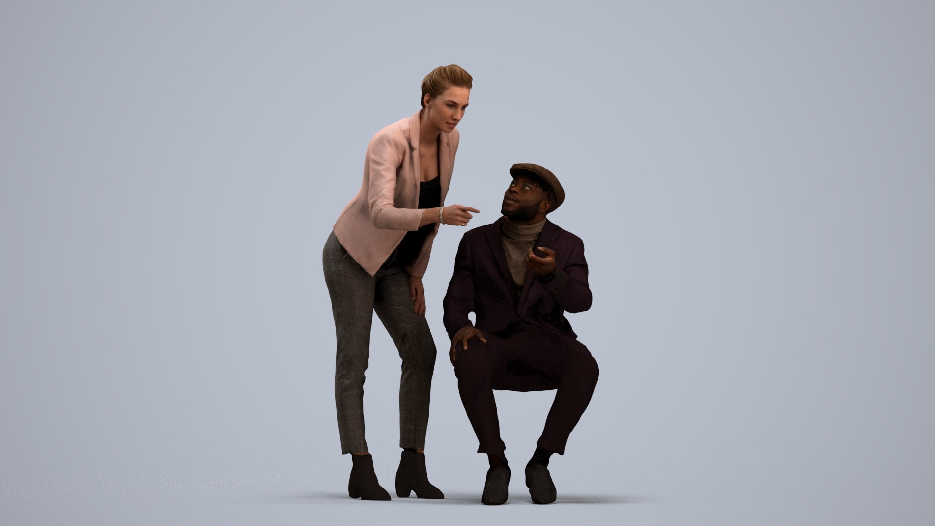 realistic 3D woman business, scanned archviz people for Blender and 3ds Max, standing pose render