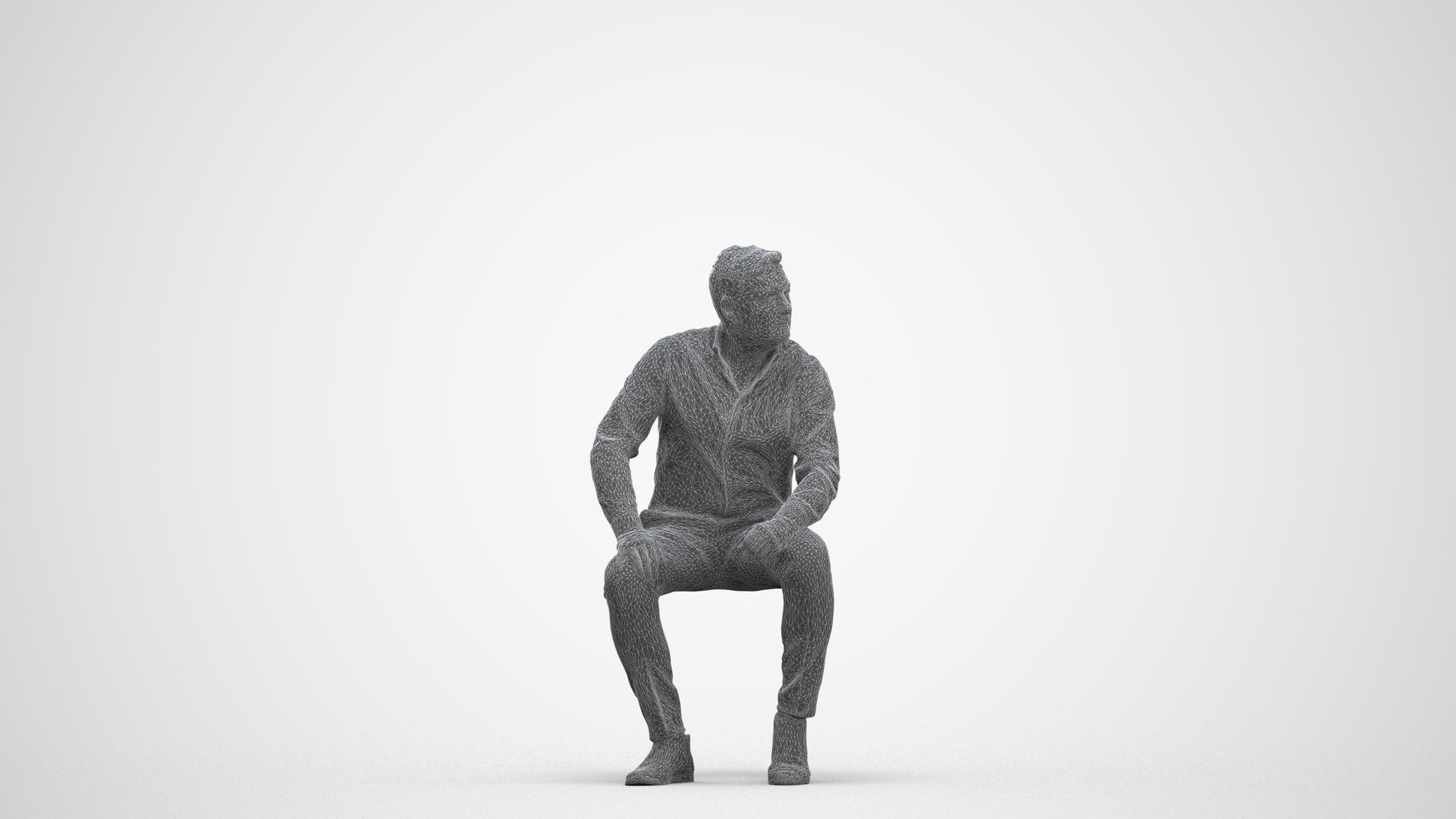 3D scanned man sitting casual, photorealistic archviz people for Enscape and SketchUp, three-quarter front view render