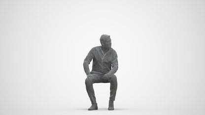 3D scanned man sitting casual, photorealistic archviz people for Enscape and SketchUp, three-quarter front view render