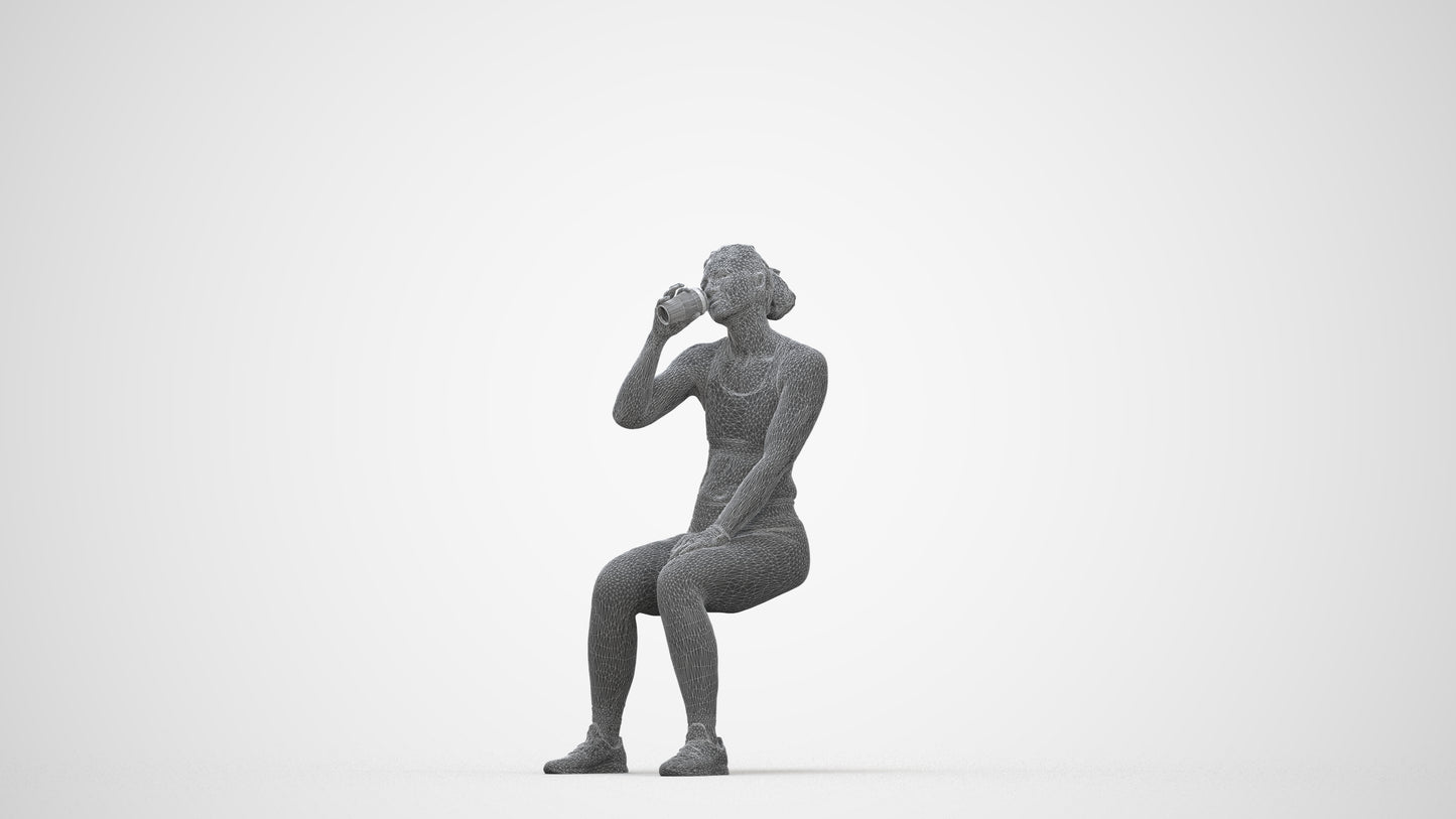 3D human model woman sport, photogrammetry scanned person for archviz, wireframe back view