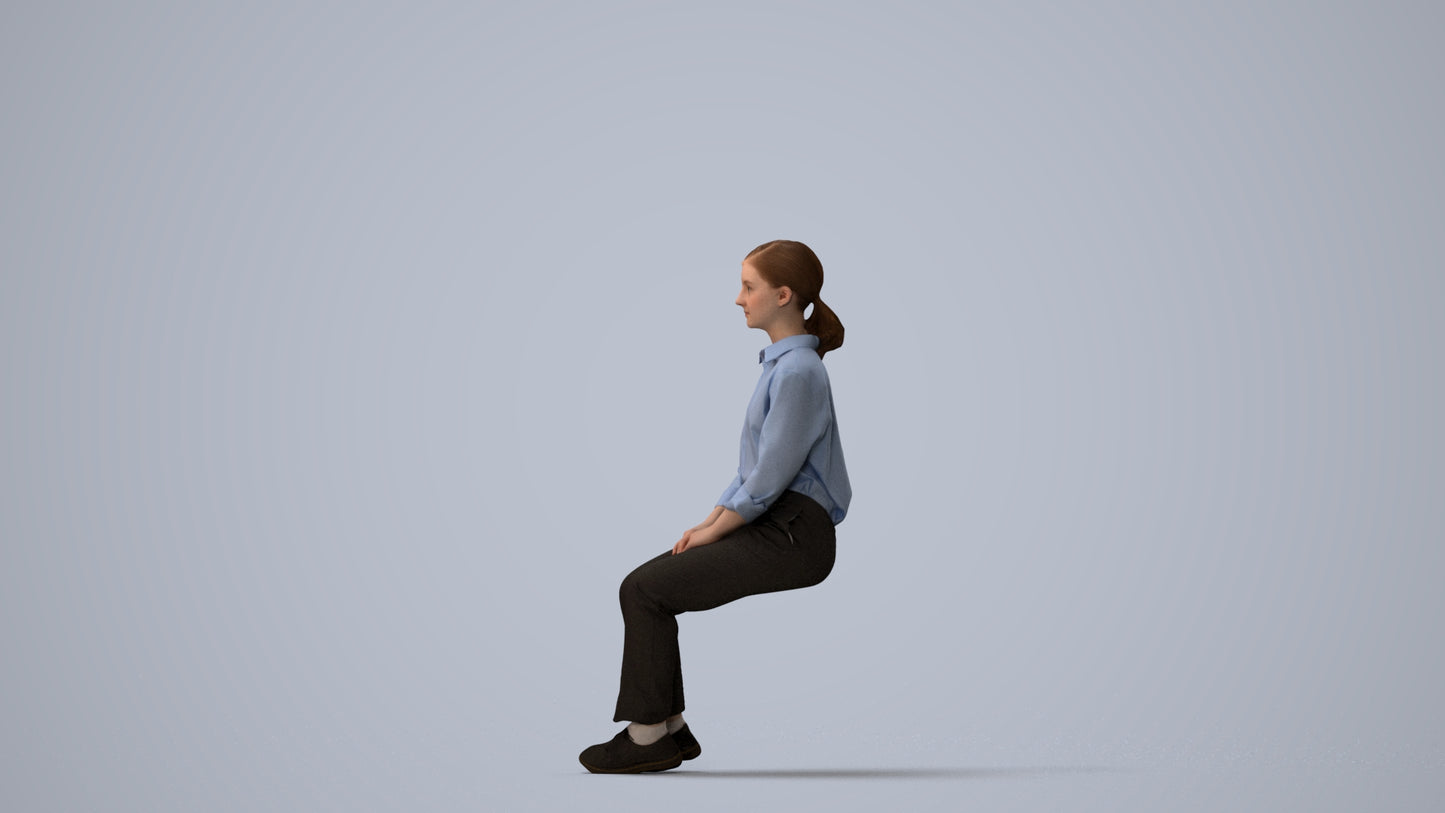 realistic 3D human girl kids, archviz people FBX OBJ for Blender, three-quarter view render