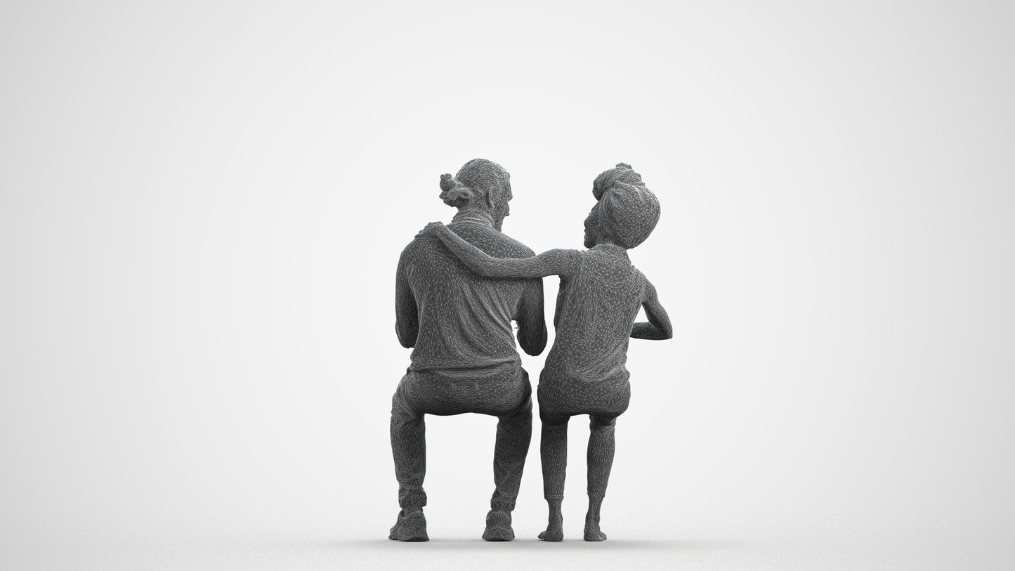 scanned 3D man casual couple, photogrammetry people for Enscape and V-Ray, wireframe front view