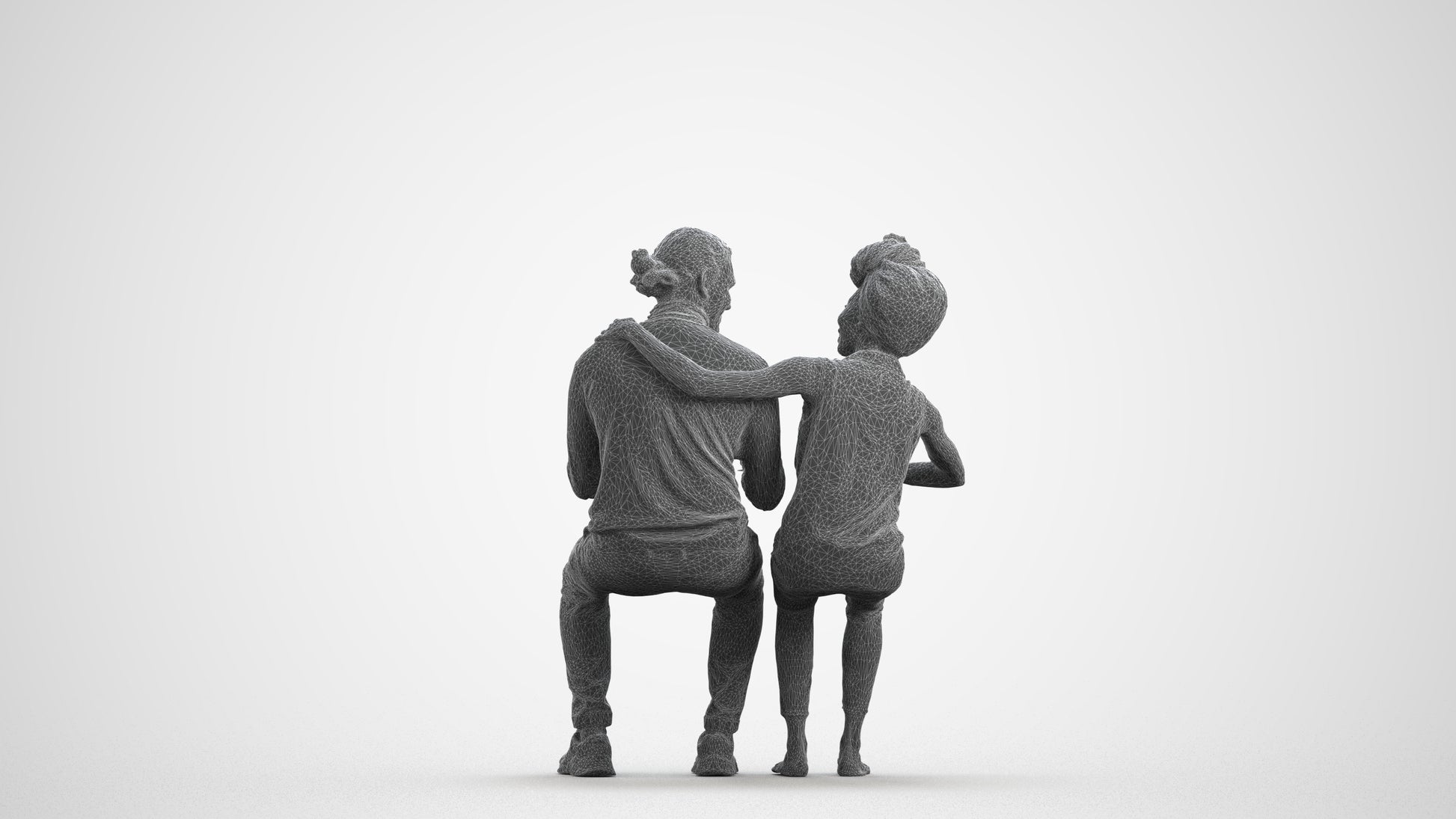 scanned 3D man casual couple, photogrammetry people for Enscape and V-Ray, wireframe front view