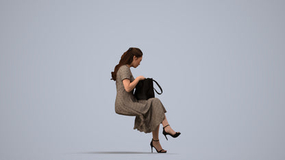 3D people model woman casual sitting, scanned human for 3ds Max rendering, side view render