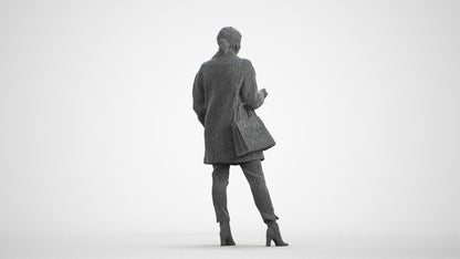 3D human model woman business standing, photogrammetry scanned person for archviz, wireframe front view