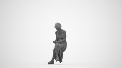 photogrammetry 3D senior woman sitting, realistic human model archviz FBX, wireframe back view
