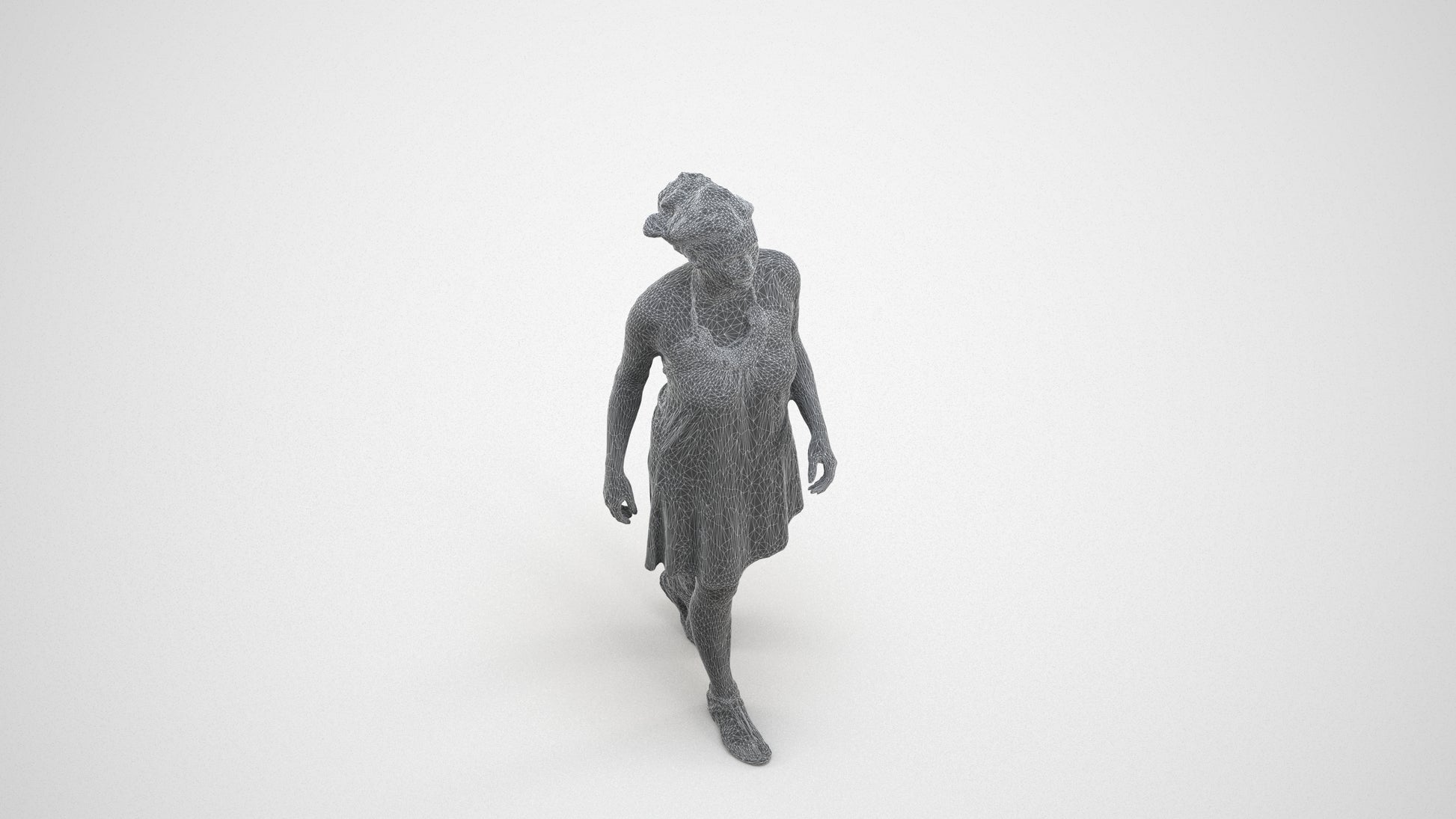 realistic 3D people woman walking, render-ready for V-Ray and Corona, FBX OBJ, wireframe three-quarter view