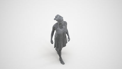 realistic 3D people woman walking, render-ready for V-Ray and Corona, FBX OBJ, wireframe three-quarter view