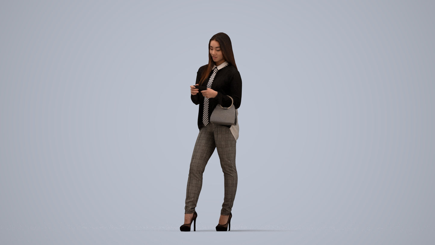 realistic 3D people woman business standing, render-ready for V-Ray and Corona, FBX OBJ, top-down view render