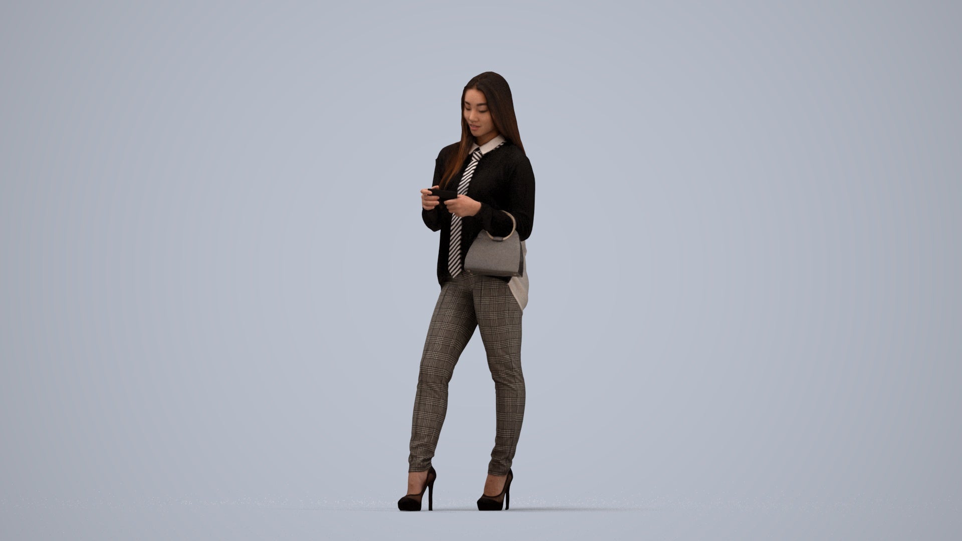 realistic 3D people woman business standing, render-ready for V-Ray and Corona, FBX OBJ, top-down view render