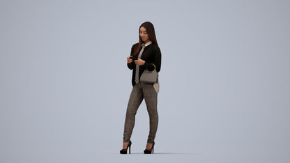 realistic 3D people woman business standing, render-ready for V-Ray and Corona, FBX OBJ, top-down view render
