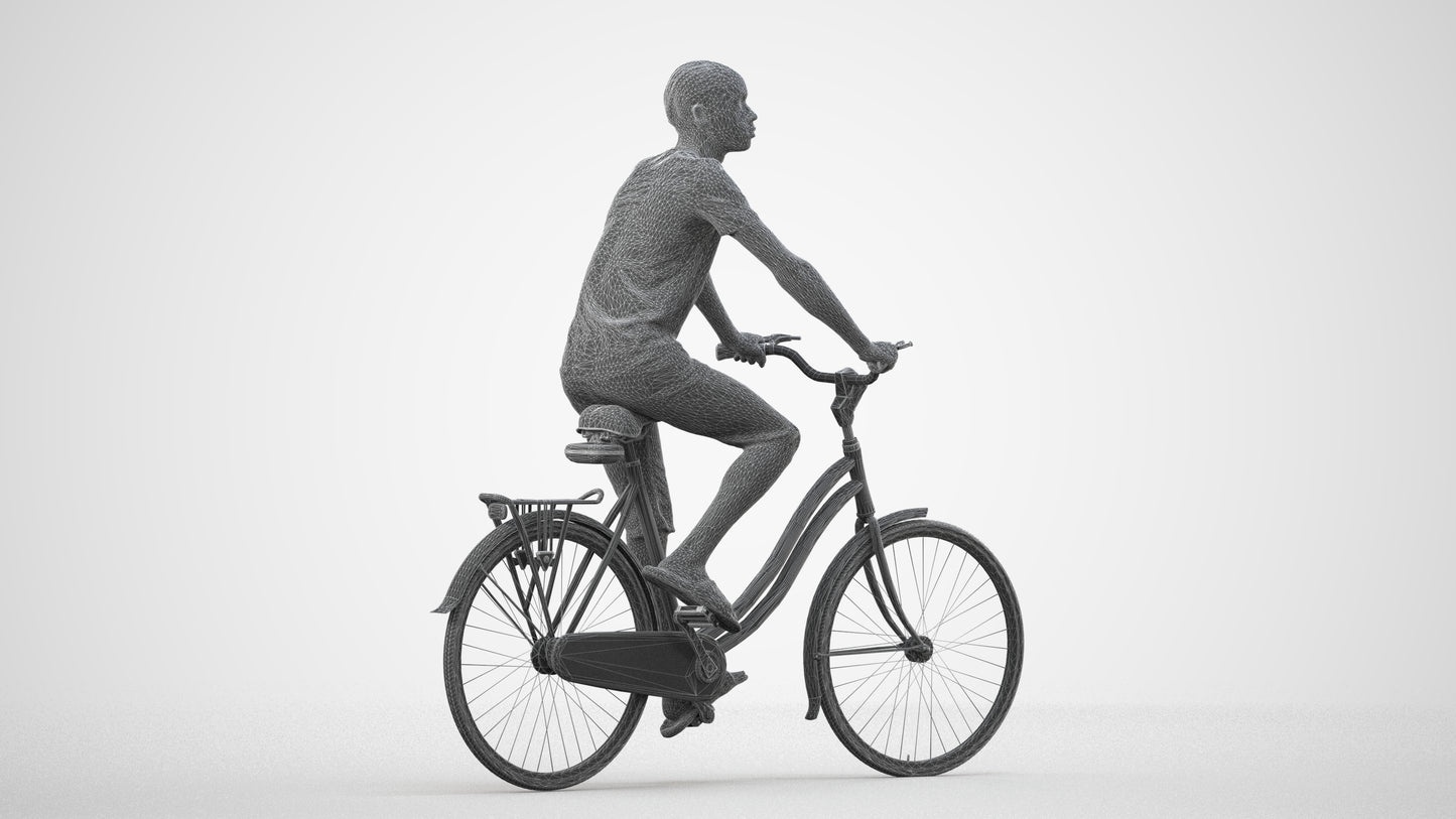 scanned 3D boy casual cycling, photogrammetry people for Enscape and V-Ray, wireframe side view