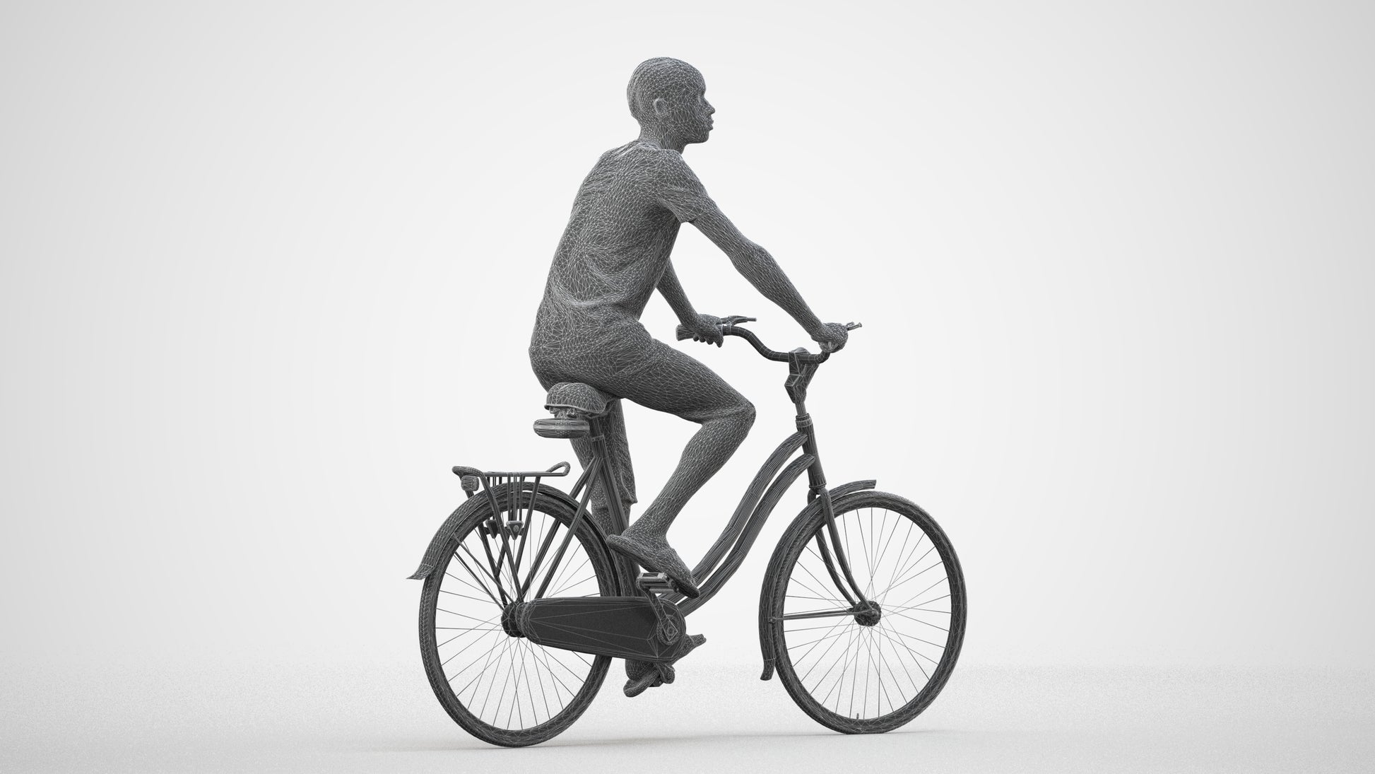 scanned 3D boy casual cycling, photogrammetry people for Enscape and V-Ray, wireframe side view