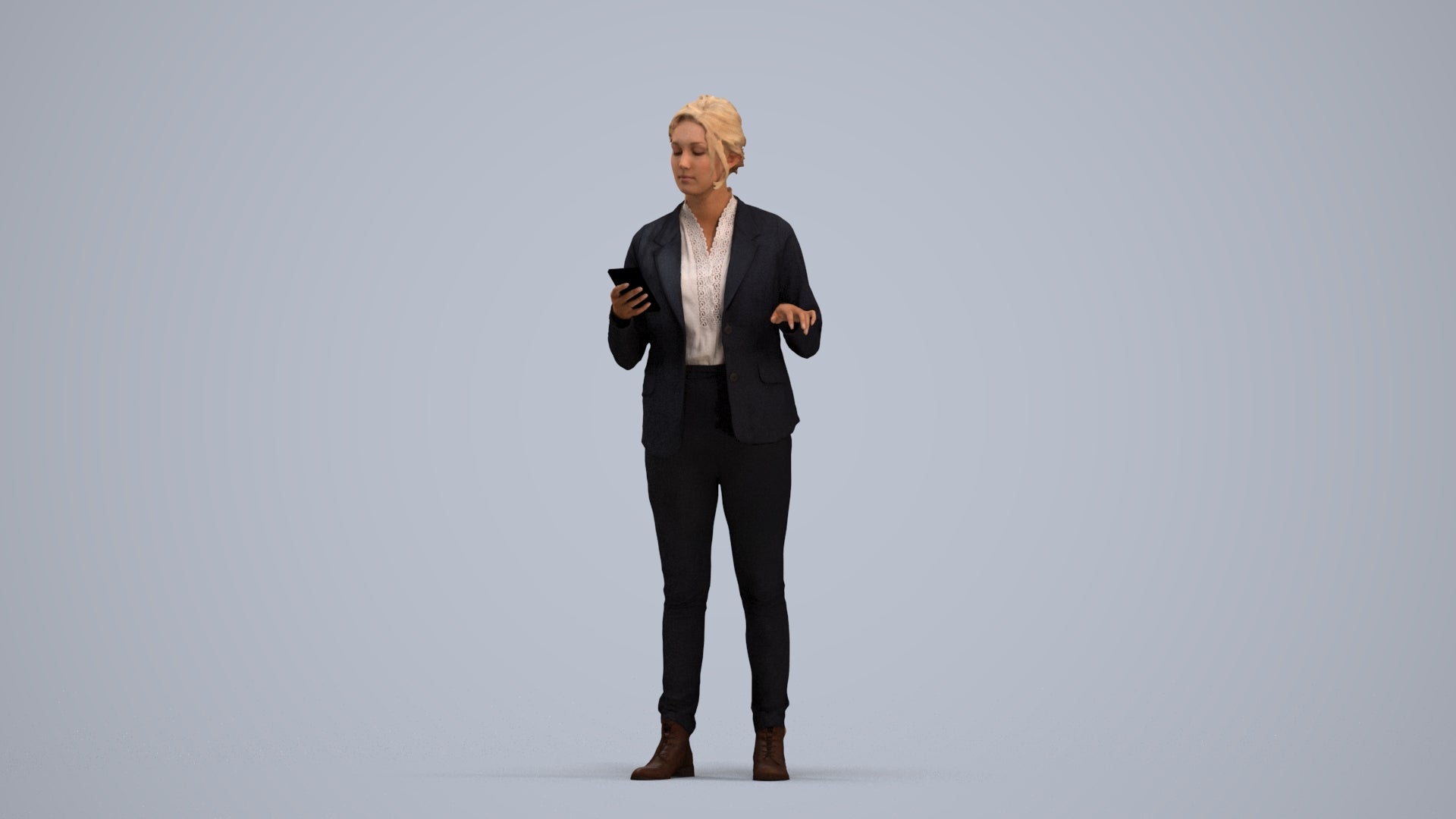scanned 3D woman business, photogrammetry people for Enscape and V-Ray, standing pose render