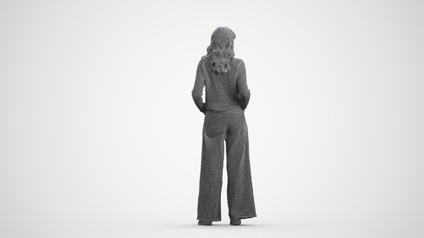 scanned 3D woman casual standing, photogrammetry people for Enscape and V-Ray, wireframe front view
